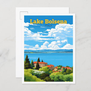 Lake Bolsena Italy Travel Vintage Illustration Postcard