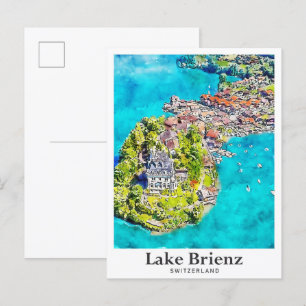 Lake Brienz Switzerland Travel Watercolor  Postcard