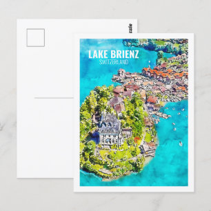Lake Brienz Switzerland Travel Watercolor Sketch Postcard