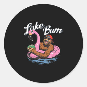 Lake bum bigfoot funny flamingo summer life fun  classic round sticker