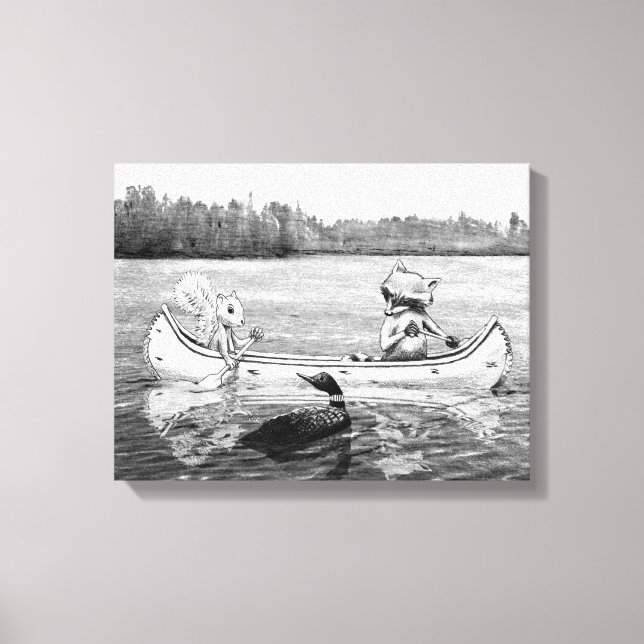 Lake Canoe Loon Racoon Squirrel Canvas Print (Front)