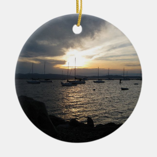Lake Champlain at Sunset Ceramic Tree Decoration (Front)
