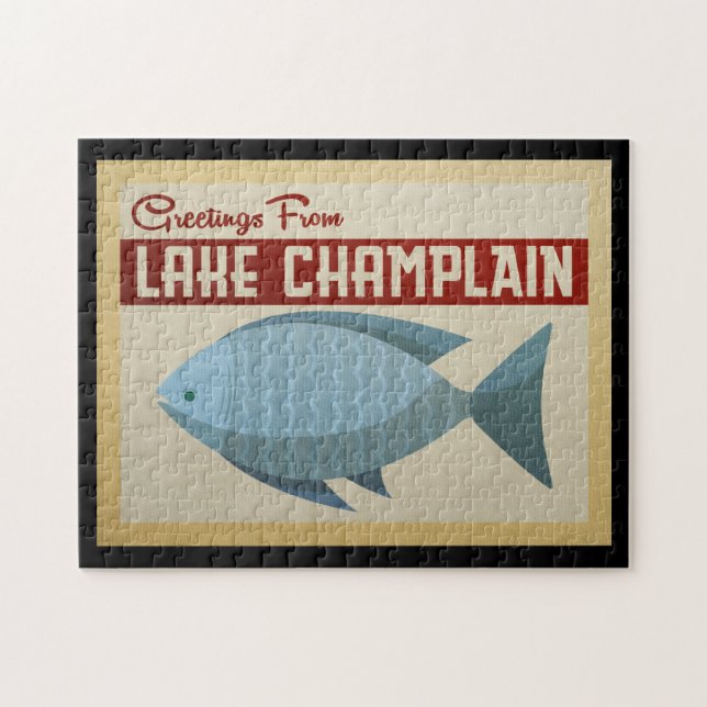 Lake Champlain Fish Vintage Travel Jigsaw Puzzle (Horizontal)