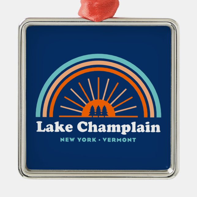 Lake Champlain New York Vermont Rainbow Metal Tree Decoration (Front)