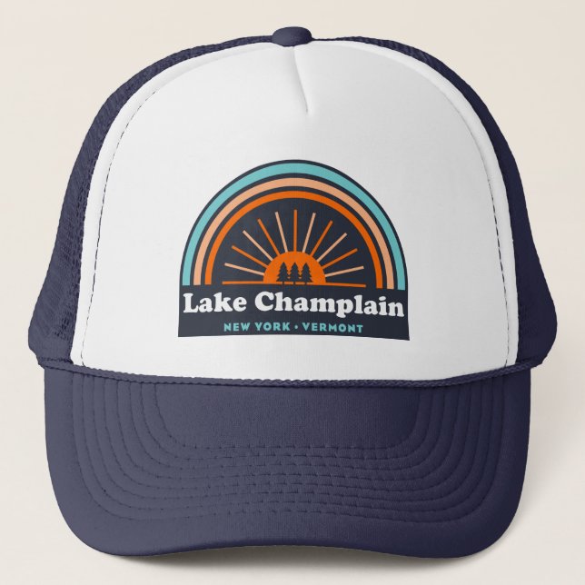Lake Champlain New York Vermont Rainbow Trucker Hat (Front)