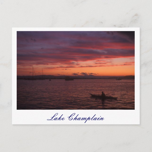 Lake Champlain Sunset Paddler Postcard (Front)