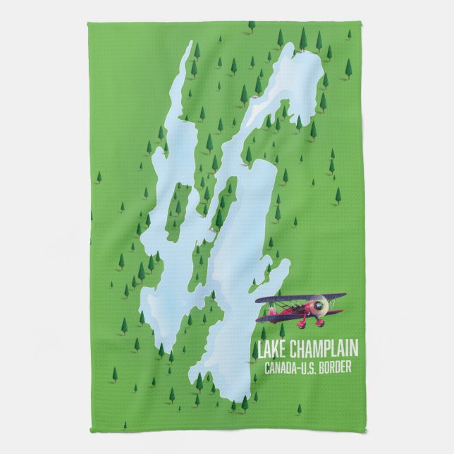 Lake Champlain USA Canada Map poster Tea Towel (Vertical)