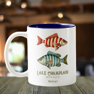 Lake Champlain Vermont nautical fish Two-Tone Coffee Mug