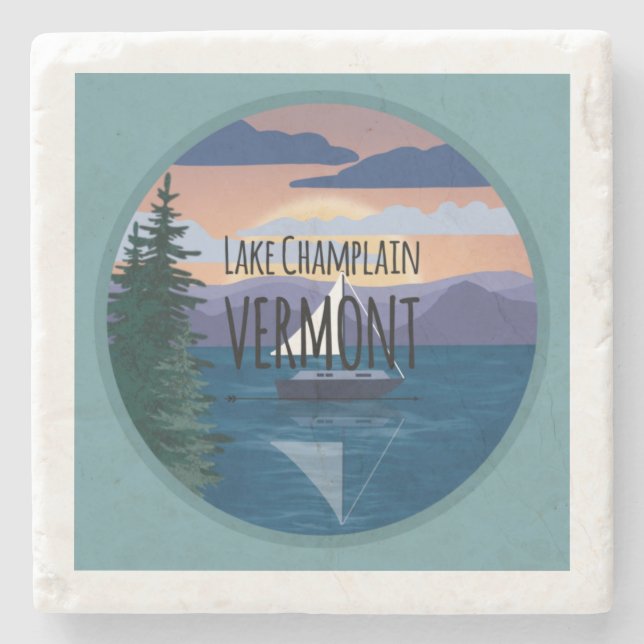 Lake Champlain Vermont travel design Stone Coaster (Front)