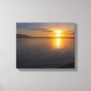 lake chapala & mountains along horizon at sunset canvas print