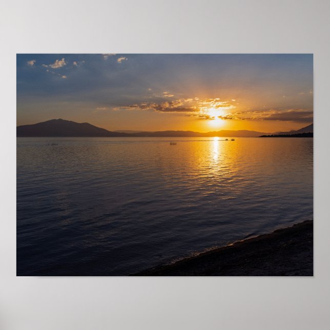 lake chapala & mountains along horizon at sunset poster (Front)