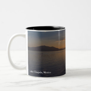  lake chapala & mountains along horizon at sunset Two-Tone coffee mug