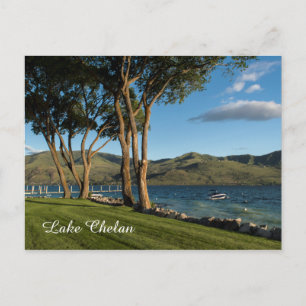 Lake Chelan Washington State Boat & Trees Travel Postcard