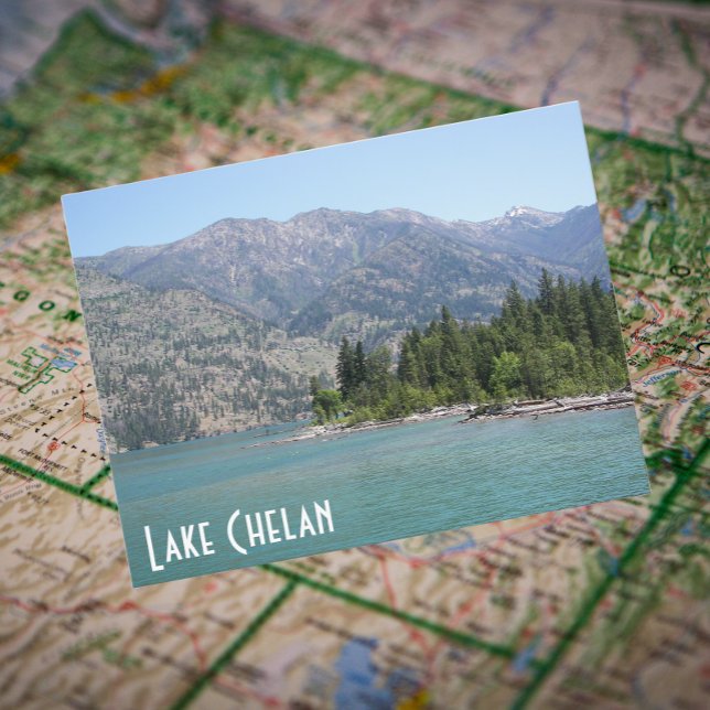 Lake Chelan, Washington Travel Photo Postcard (In Situ Map)