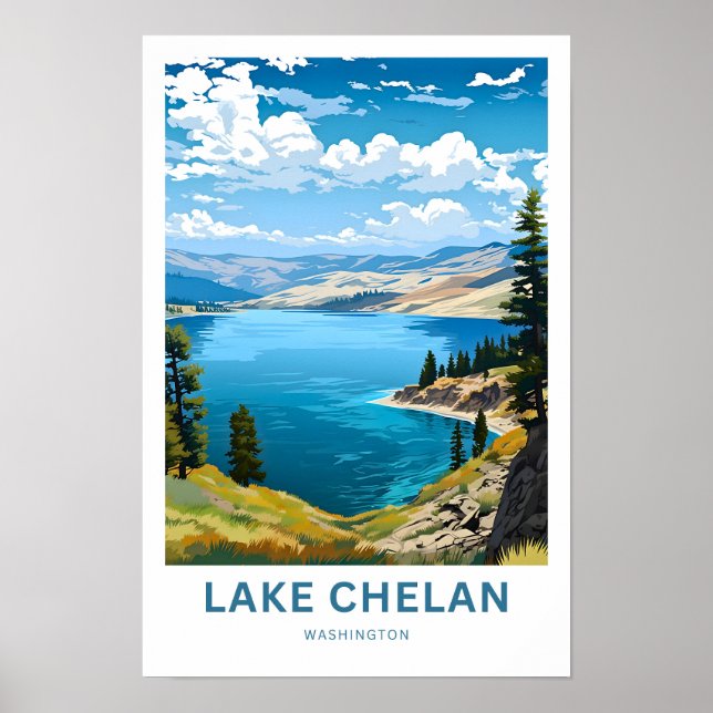 Lake Chelan Washington Travel Print (Front)