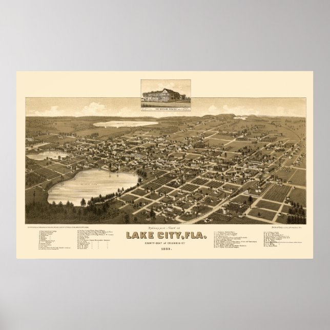 Lake City, FL Panoramic Map - 1885 Poster (Front)