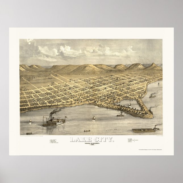Lake City, MN Panoramic Map - 1867 Poster (Front)