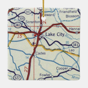 Lake City South Carolina Map Ceramic Ornament