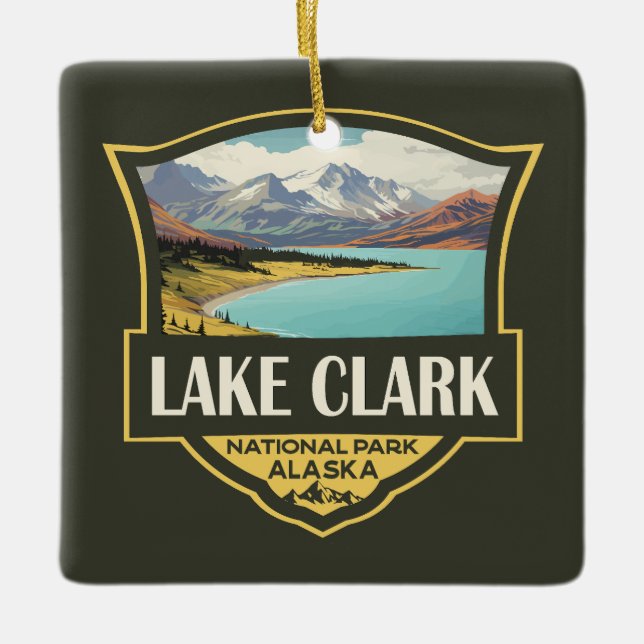 Lake Clark National Park Illustration Travel Art Ceramic Ornament (Front)
