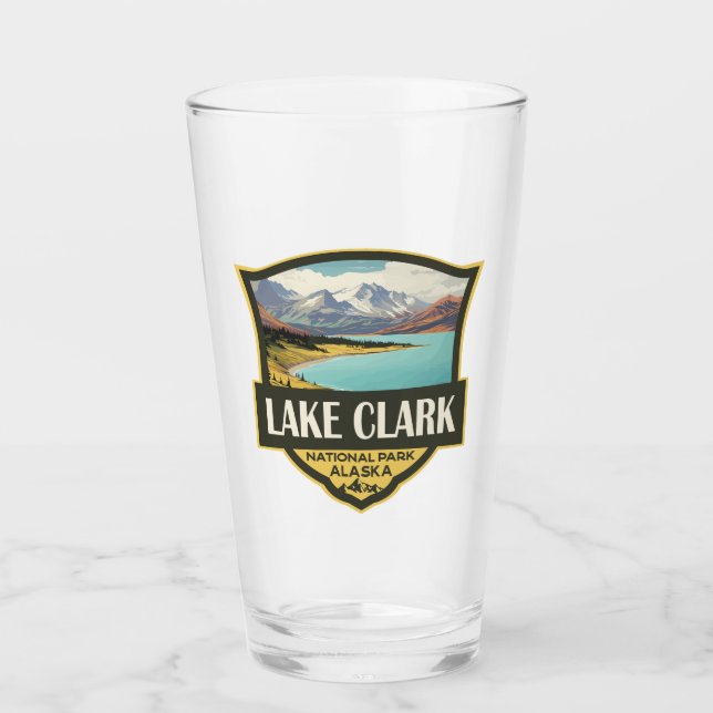 Lake Clark National Park Illustration Travel Art Glass (Front)