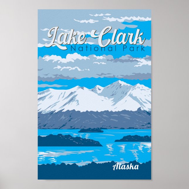 Lake Clark National Park Illustration Travel Art Poster (Front)