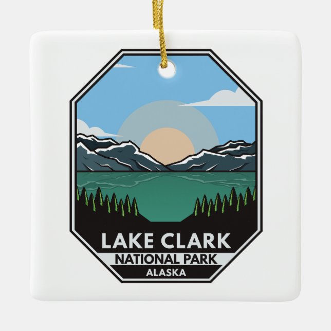 Lake Clark National Park Minimal Retro Emblem Ceramic Ornament (Front)