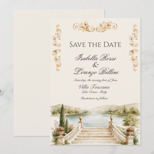 Lake Como Destination Save the Date Invitation (Front/Back)