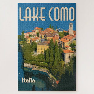 Lake Como, Italia Retro Italian Travel Poster Pu Jigsaw Puzzle