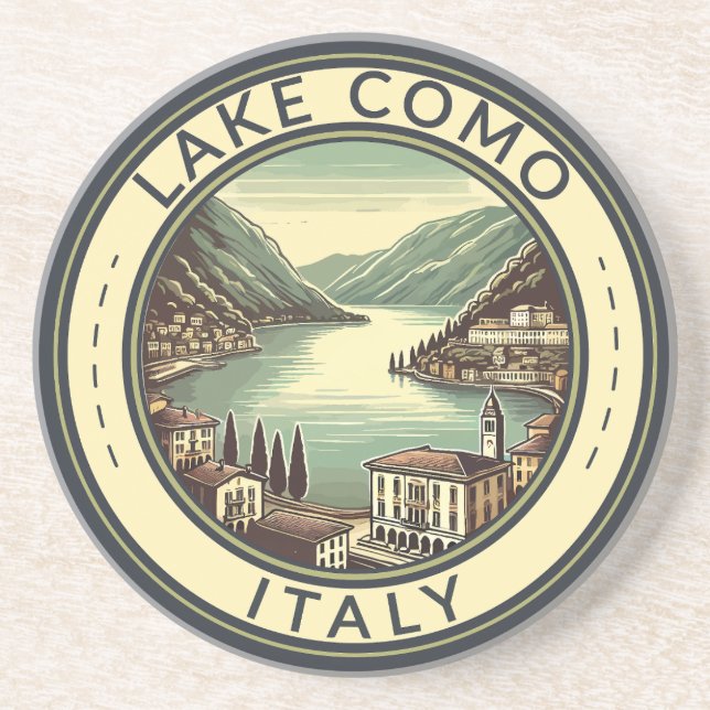 Lake Como Italy Illustration Travel Art Badge Coaster (Front)