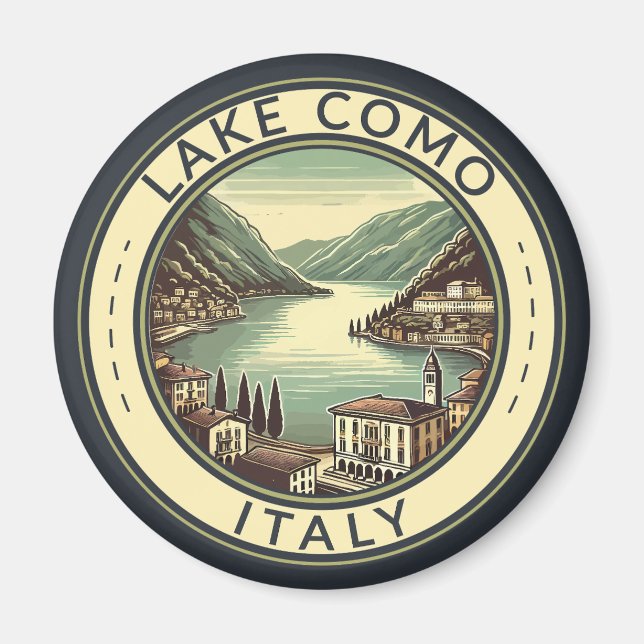 Lake Como Italy Illustration Travel Art Badge Magnet (Front)