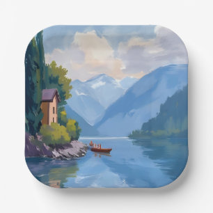 Lake Como, Italy Painting Watercolor Paper Plate