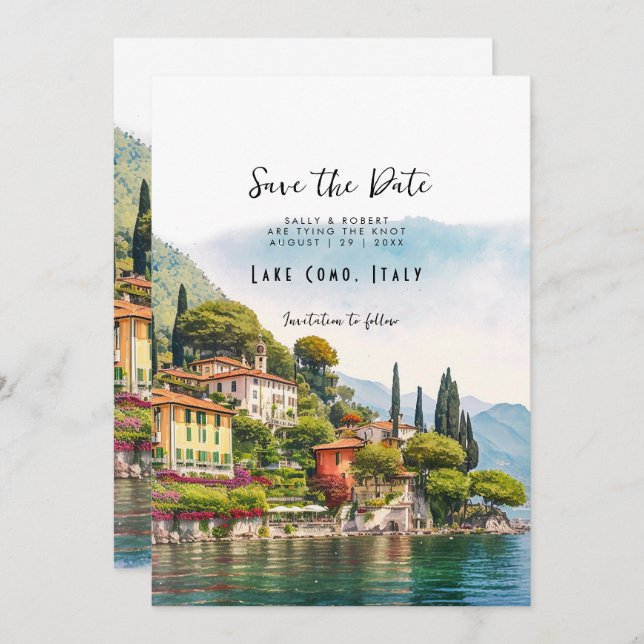 Lake Como Italy scenic save the date card (Front/Back)