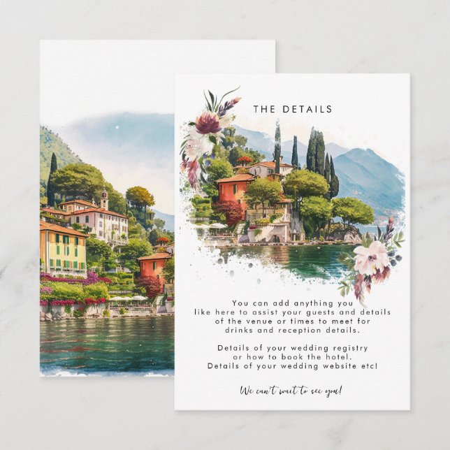 Lake Como Italy summer wedding information card (Front/Back)