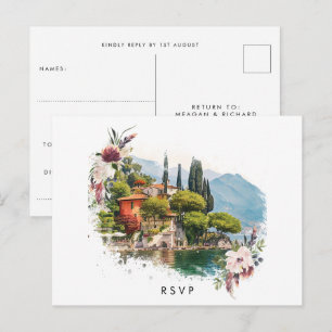 Lake Como Italy summer wedding rsvp postcard