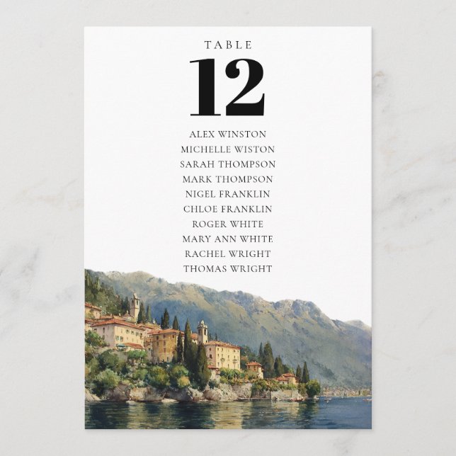 Lake Como Italy Table Number Seating Chart (Front)