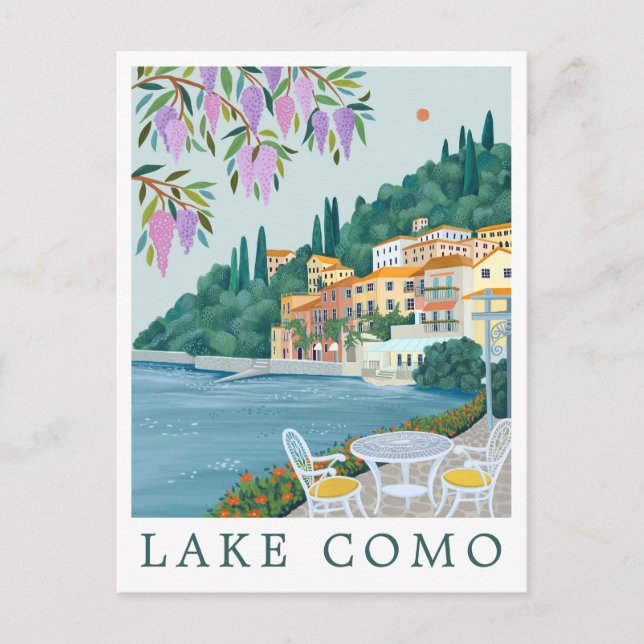 Lake Como Italy Travel Illustration Postcard (Front)