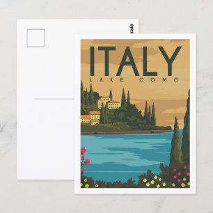 Lake Como Italy Travel Place Illustration Postcard