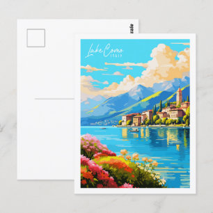 Lake Como Italy vintage travel place illustration Postcard