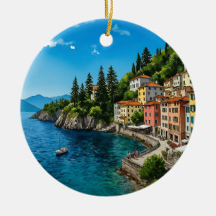 Lake Como Italy Watercolor Ceramic Tree Decoration