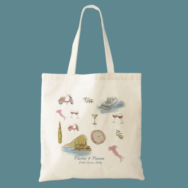 Lake Como Italy wedding Watercolor  Large Tote Bag (Creator Uploaded)