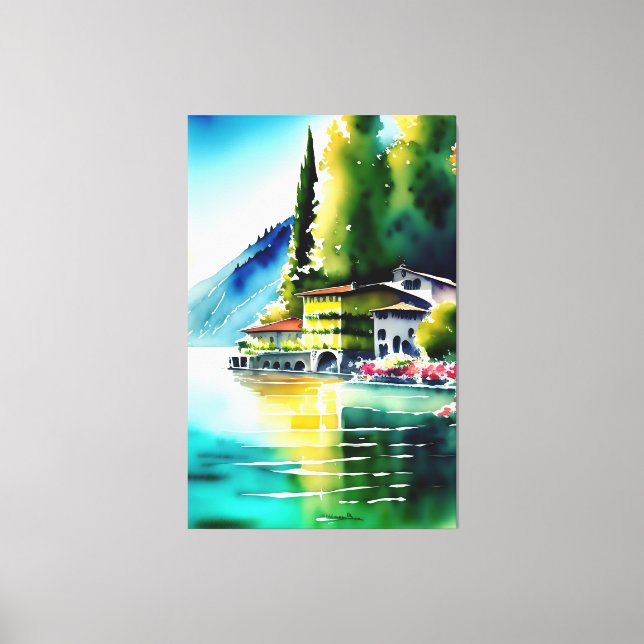 Lake Como (Lago di Como) Watercolour Painting Canvas Print (Front)