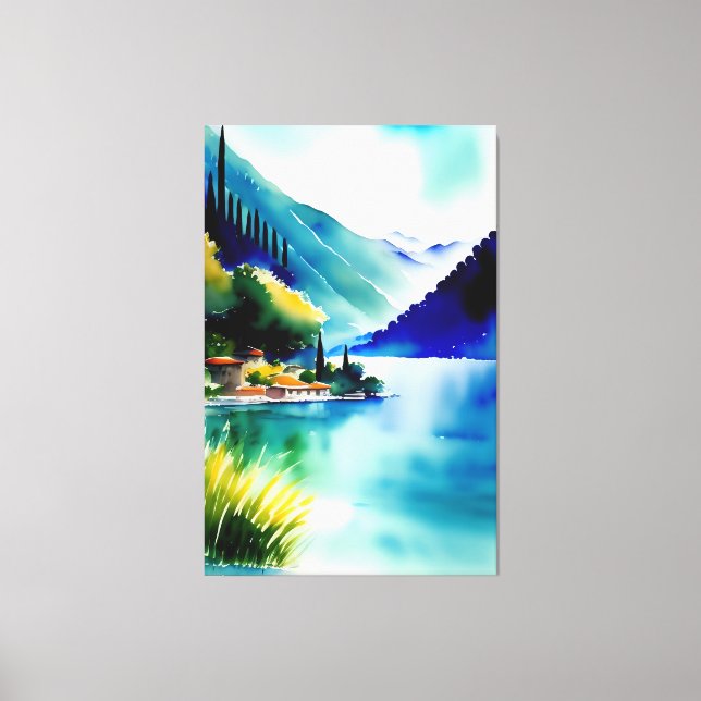 Lake Como (Lago di Como) Watercolour Painting Canvas Print (Front)