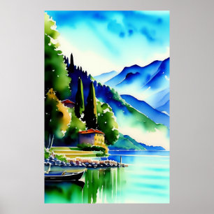 Lake Como (Lago di Como) Watercolour Painting Poster
