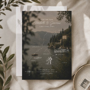 Lake Como Minimal Line Art Wedding Map