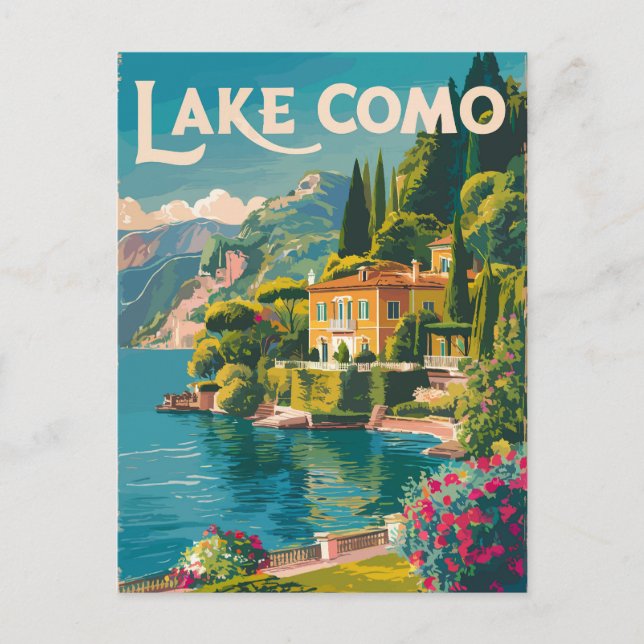 Lake Como Painterly Travel Art Vintage Postcard (Front)