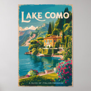 Lake Como Painterly Travel Art Vintage Poster