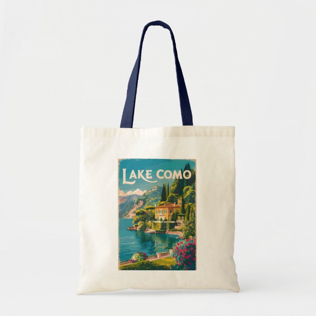 Lake Como Painterly Travel Art Vintage Tote Bag (Front)