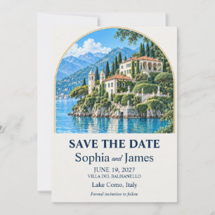 Lake Como Villa del Balbianello Arched Watercolor  Save The Date