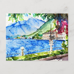 Lake Como Watercolor Painting Postcard