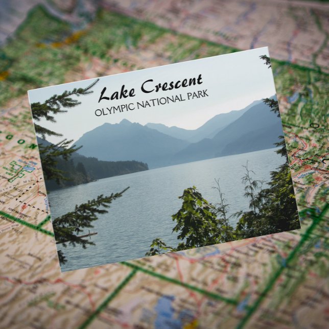 Lake Crescent, Washington Travel Photo Postcard (In Situ Map)